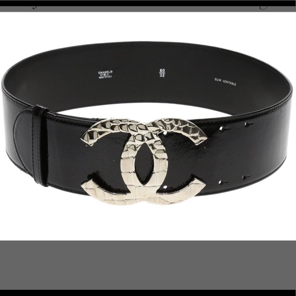 CHANEL Accessories - CHANEL Larger CC Black Patent Leather Wide Belt